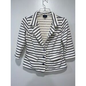 Market & Spruce Womens Striped Blazer Jacket Small Cotton/Polyester Gray & White